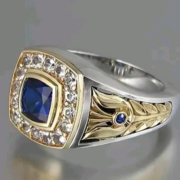 3.5Ct Cushion Cut Lab Created Sapphire Men's Ring 14K Yellow Gold Plated Sz 9